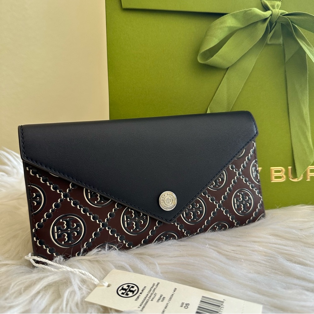 Tory Burch T Monogram Contrast Embossed Envelope Wallet